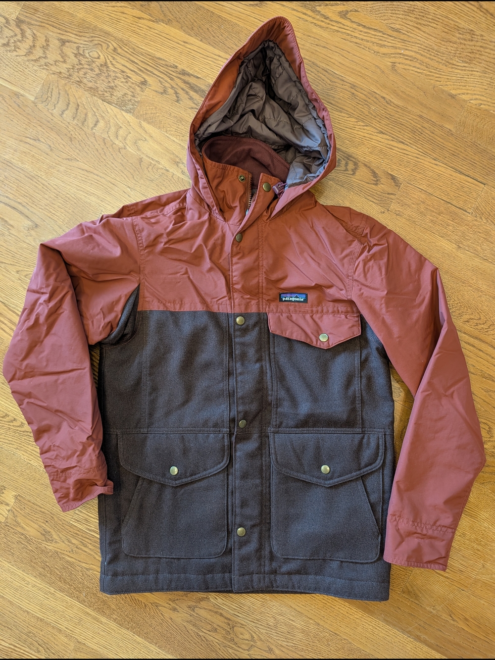 Patagonia Rust & Dark Brown Hybrid Mountain Parka Men's XS